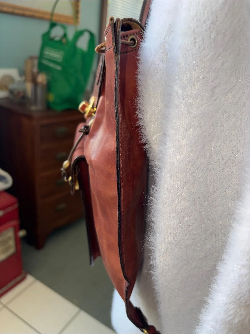 Namsce Bazar San Gimignano  Italian Leather backpack/Horse logo Brown/Gold turnl